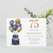 75e verjaardag Navy Blue Balloon Cake Kaart (Staand voorkant)