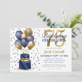 75e verjaardag Navy Blue Balloon Cake Kaart (Staand voorkant)