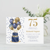75e verjaardag Navy Blue Balloon Cake Kaart (Staand voorkant)