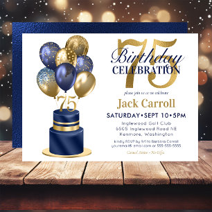 75e verjaardag Navy Blue Balloon Cake Kaart