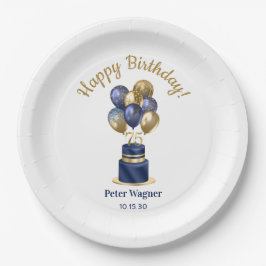 75e verjaardag Navy Blue Balloon Cake Papieren Bordje
