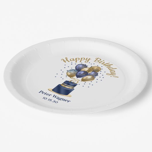75e verjaardag Navy Blue Balloon Cake Papieren Bordje (Gekanteld)