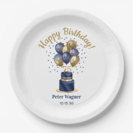 75e verjaardag Navy Blue Balloon Cake Papieren Bordje