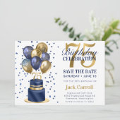 75e verjaardag Navy Blue Balloon Cake Save The Date (Staand voorkant)