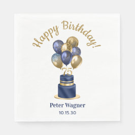 75e verjaardag Navy Blue Balloon Cake Servet