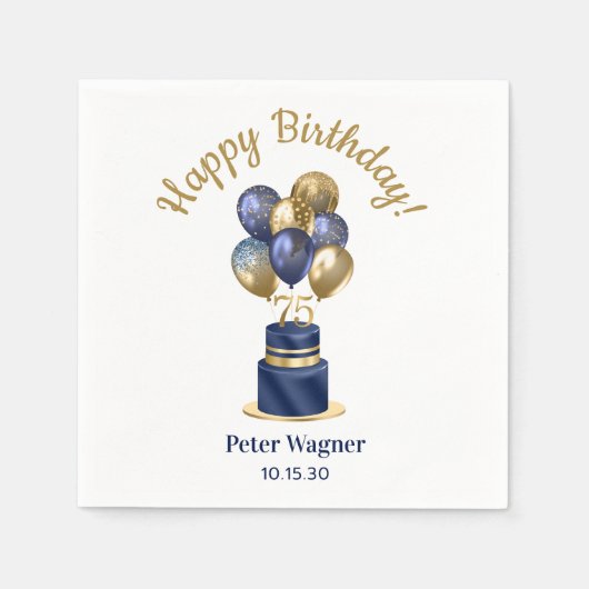 75e verjaardag Navy Blue Balloon Cake Servet (Voorkant)