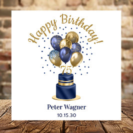 75e verjaardag Navy Blue Balloon Cake Servet