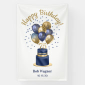 75e verjaardag Navy Blue Balloon Cake Spandoek (Verticaal)