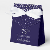 75e verjaardag Navy Blue Glitterende Dank Je Bedankdoosjes (Voorkant Zijde)