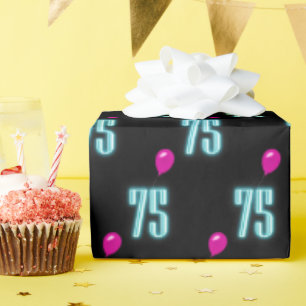 75e verjaardag Neon met ballon Cadeaupapier