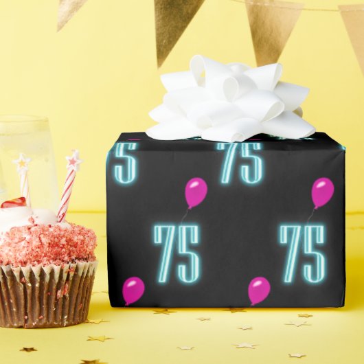 75e verjaardag Neon met ballon Cadeaupapier (Verjaardagsfeest)