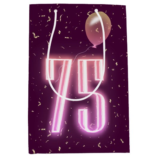 75e verjaardag Neon Sign en Confetti Medium Cadeauzakje (Voorkant)