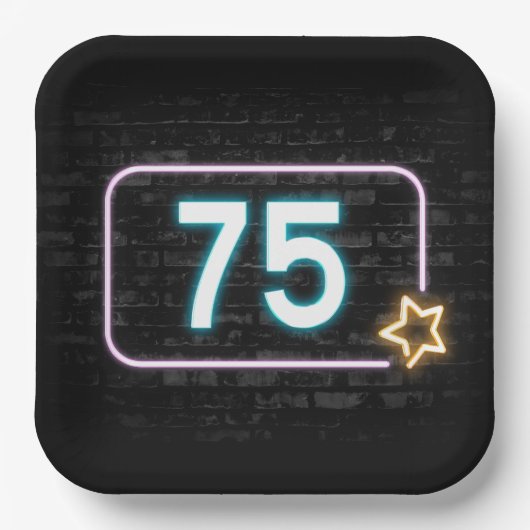 75e verjaardag Neon Sign On Brick Papieren Bordje (Voorkant)