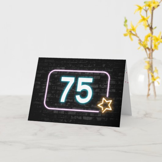 75e verjaardag Neon Sign On Brick Wall Kaart (Gele Bloem)