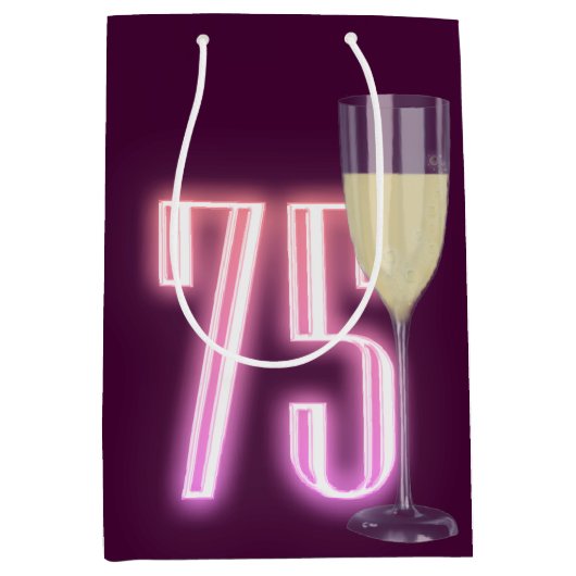75e verjaardag Neon Sign with Wine Medium Cadeauzakje (Voorkant)