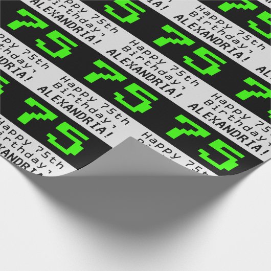 75e verjaardag - Nerdy / Geeky Style "75" en naam Cadeaupapier (Hoek)