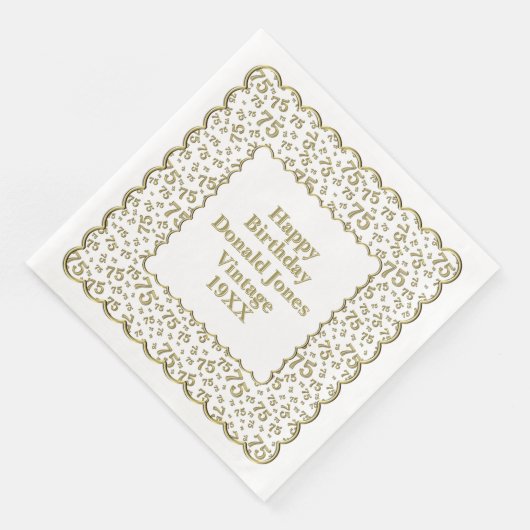 75e verjaardag nummer patroon Scallops goud/wit Servet (Hoek)