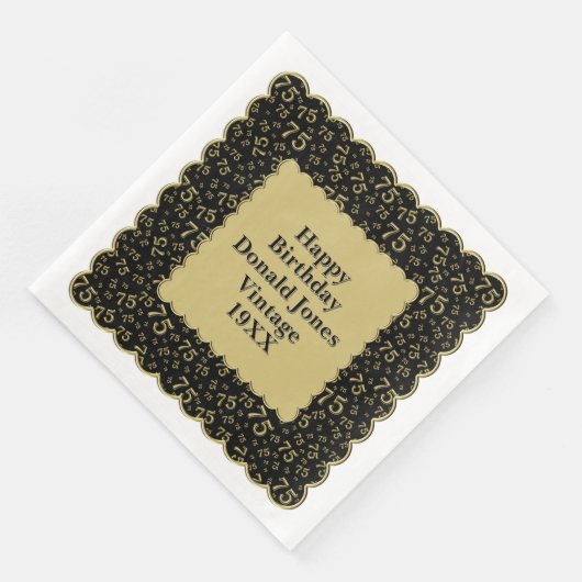 75e verjaardag nummer patroon Scallops goud/zwart Servet (Hoek)