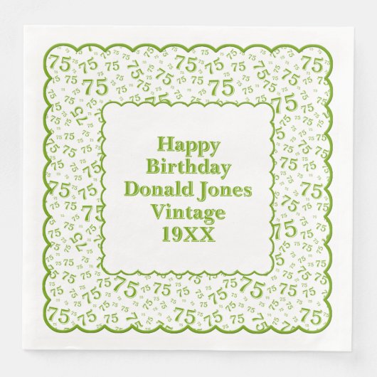 75e verjaardag nummer patroon Scallops groen/wit Servet (Voorkant)