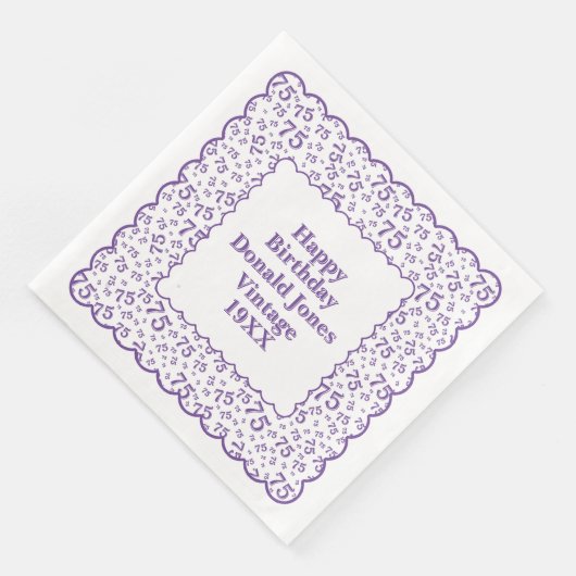75e verjaardag nummer Patroon Scallops Paarse/wit Servet (Hoek)