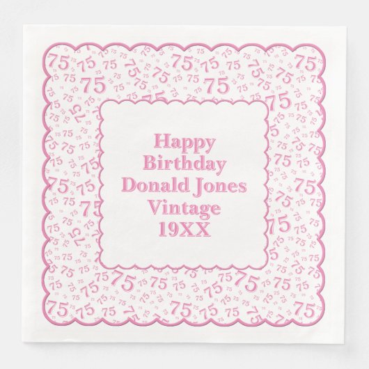 75e verjaardag nummer patroon Scallops roze/wit Servet (Voorkant)
