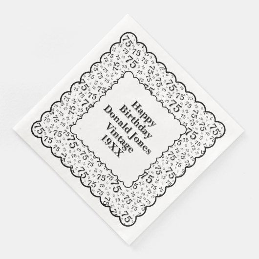 75e verjaardag nummer patroon Scallops zwart/wit Servet (Hoek)
