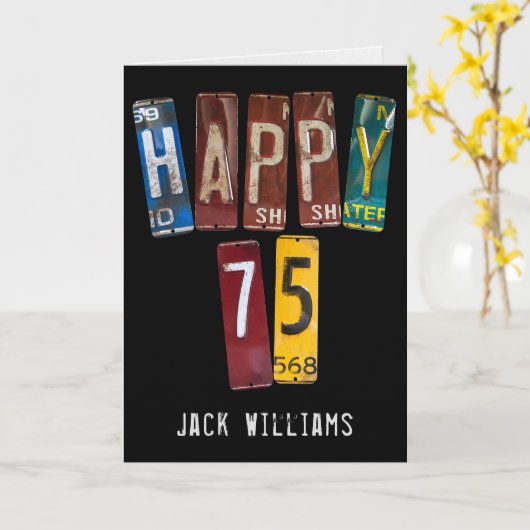 75e verjaardag oude auto licentie borden kaart (Gele Bloem)