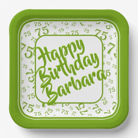 75e verjaardag partijnummer Patroon Groen/Wit Papieren Bordje (Voorkant)