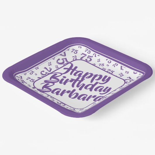 75e verjaardag partijnummer Patroon Paarse/Wit Papieren Bordje (Gebogen)