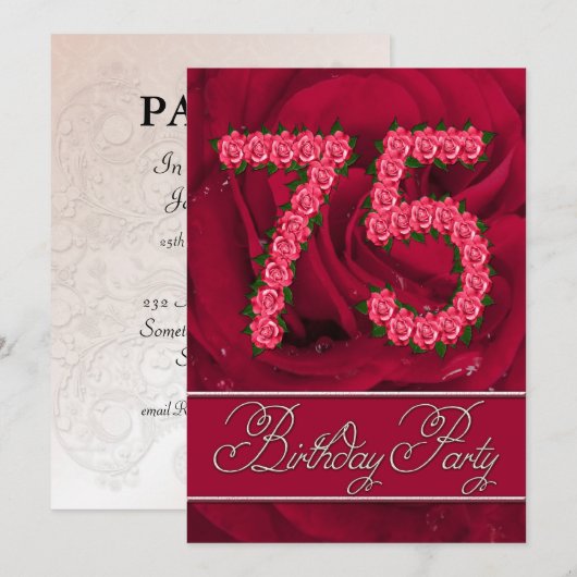 75e verjaardag partijuitnodiging met rozen kaart (Voorkant / Achterkant)