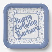 75e verjaardag Party Nummer Patroon Blauw Wit Papieren Bordje (Voorkant)