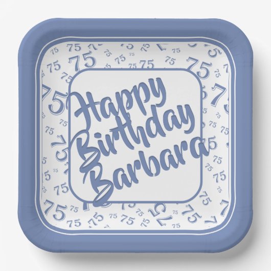 75e verjaardag Party Nummer Patroon Blauw Wit Papieren Bordje (Voorkant)