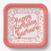 75e verjaardag Party Nummer Patroon Koraal Wit Papieren Bordje (Voorkant)