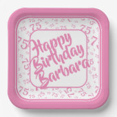 75e verjaardag Party Nummer Patroon Roze Wit Papieren Bordje (Voorkant)