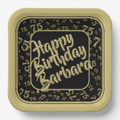 75e verjaardag Party Nummer Patroon Zwart/Goud Papieren Bordje (Voorkant)