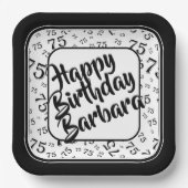 75e verjaardag Party Nummer Patroon Zwart Wit Papieren Bordje (Voorkant)