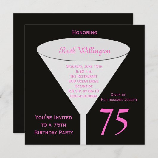 75e verjaardag Party uitnodiging 75e Toast (Voorkant / Achterkant)