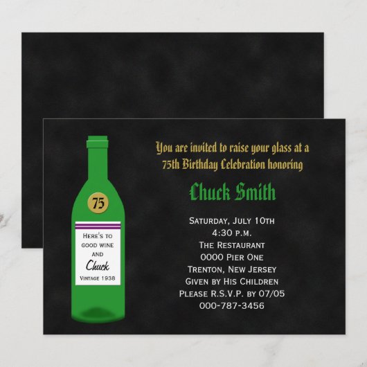 75e verjaardag Party Uitnodiging Chalkboard (Voorkant / Achterkant)