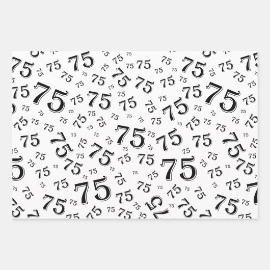 75e verjaardag - Patroon zwart-wit nummer 75 Inpakpapier Vel (Voorkant 2)