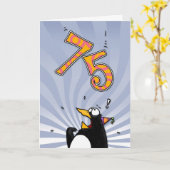 75e verjaardag - Penguin Surprise Kaart (Gele Bloem)