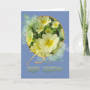 75e verjaardag Primroses en blauw Kaart