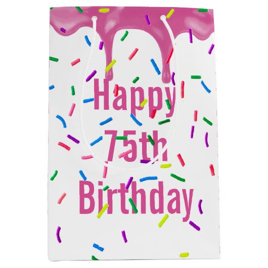 75e verjaardag prins op roze ijsvorming medium cadeauzakje (Voorkant)