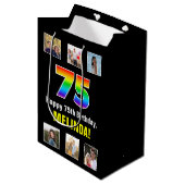 75e verjaardag: Regenboog "75", aangepaste foto's  Medium Cadeauzakje (Voorkant Gekanteld)