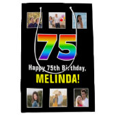 75e verjaardag: Regenboog "75", aangepaste foto's  Medium Cadeauzakje (Voorkant)