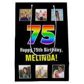 75e verjaardag: Regenboog "75", aangepaste foto's  Medium Cadeauzakje (Achterkant)