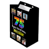 75e verjaardag: Regenboog "75", aangepaste foto's  Medium Cadeauzakje (Achterkant Gekanteld)