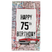 75e verjaardag Retro Buick on Map Klein Cadeauzakje (Voorkant)