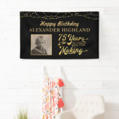 75e Verjaardag Retro Foto Zwart Goud Banne Spandoek (Insitu)