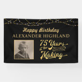 75e Verjaardag Retro Foto Zwart Goud Banne Spandoek (Horizontaal)
