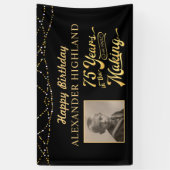75e Verjaardag Retro Foto Zwart Goud Banne Spandoek (Verticaal)